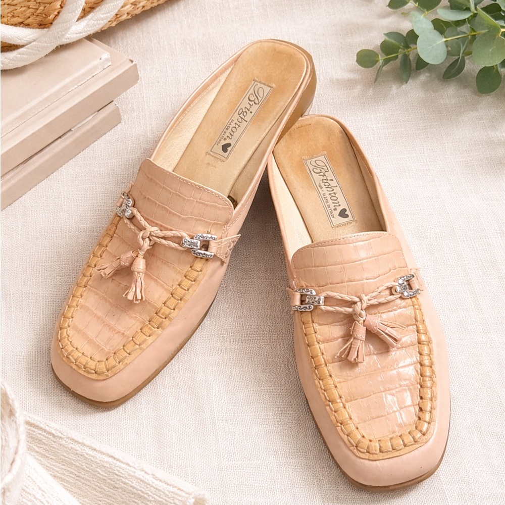 Brighton Leather Croc Embossed Mule Loafers Size 8 | Y2K